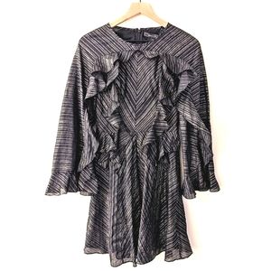BCBGMaxAzria Metallic Ruffle Long Sleeve Mini Dress size XXS